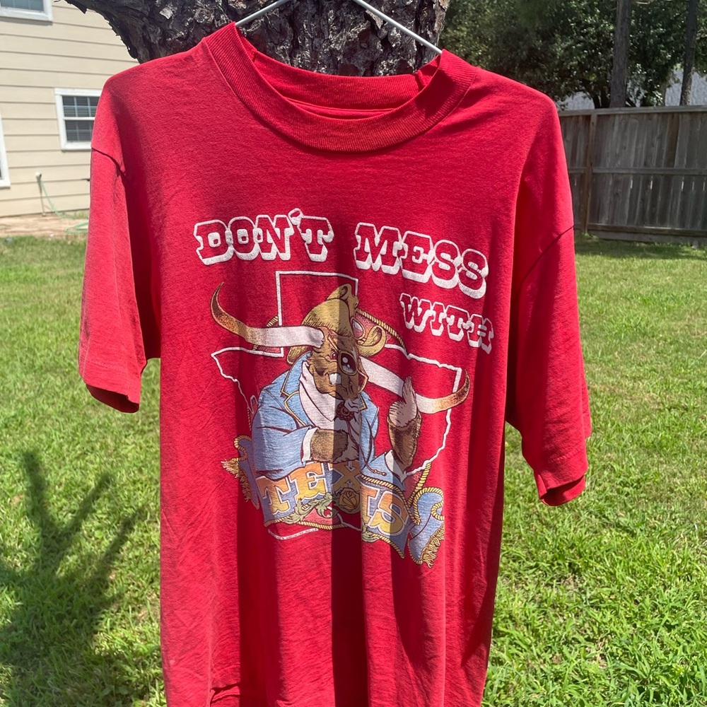 Red Graphic T-Shirt with Texas Bull Design